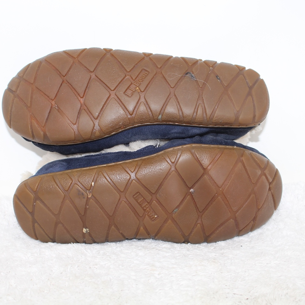 LL Bean Wicked Good Shearling Moc Slippers Blue 7 - Picture 8 of 8